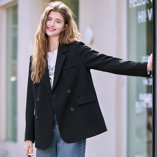 Betu Women's 2025 Spring New Suit Versatile Fashion Commuting Casual Suit Jacket Women 2502T55 Black M