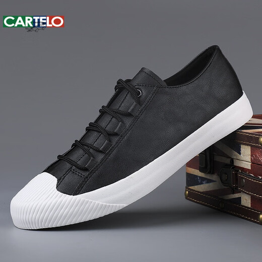 
CARTELO men's shoes 2025 spring new casual leather shoes men's Korean style trendy casual versatile trendy shoes spring and autumn business board shoes 9851 all black 41