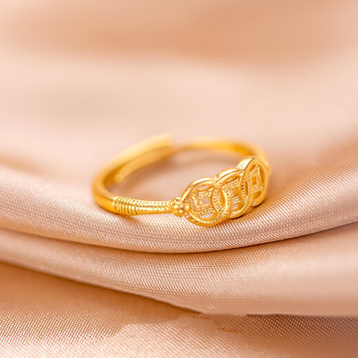CAMPUSKINGLY Old Phoenix National Style Coin Gold Ring Women's Money String Pure Gold 999 Copper Coin Ring Ring Live Mouth Index Finger 0.01g Same Style Money Ring x Live Mouth
