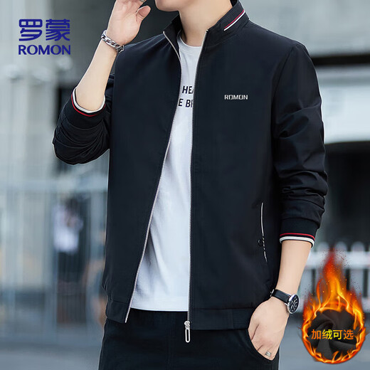 罗蒙（ROMON）外套夹克男士潮流时尚商务休闲棒球服立领上衣男装KJ11黑XL