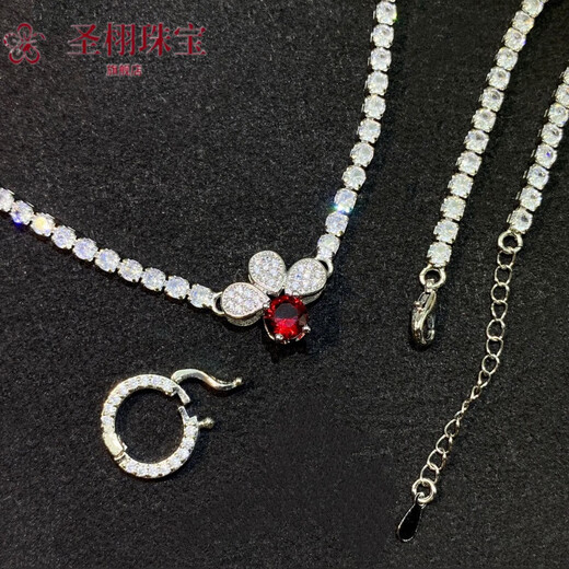 Platinum pendant buckle super flash zircon necklace plated 18/k jewelry jadeite tourmaline buckle universal white gold greenstone with chain