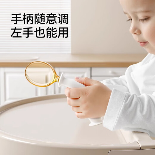英氏（YEEHOO）宝宝学吃饭训练勺子弯头叉勺训练套装婴儿辅食勺弯曲儿童餐具 米白色【扭扭叉勺套装】