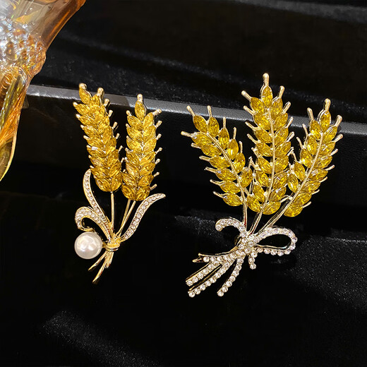 WOUG high-end golden wheat ear brooch women's anti-exposure chest artifact pin suit coat jacket 5# double wheat ear
