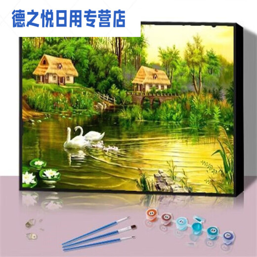 Digital oil painting Digital oil painting DIY fill landscape flowers painting DIY oil painting cartoon animal handmade water 1049 wooden boat 40*50 frameless (color canvas)