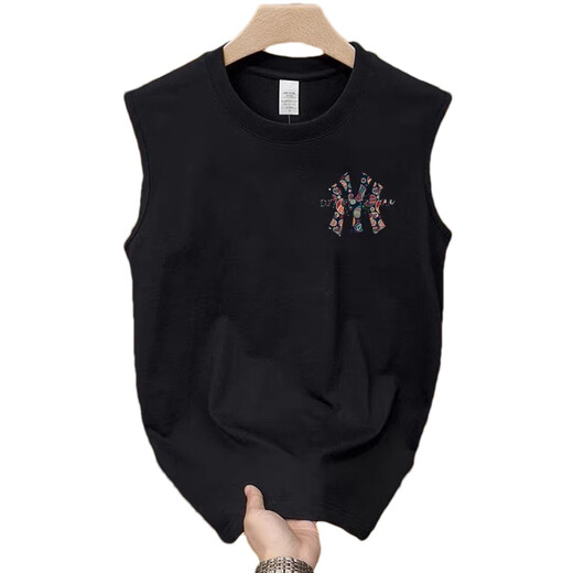 MLBNICE VIET DE COTON PUR PURS HLBNICE pour la marque de chemise sans manches minces de mode American Men's Men's Men's Summer Slim Slim Sleeved Vest Round Top Black XL 120-135Jin [Jin est égal à 0,5 kg]