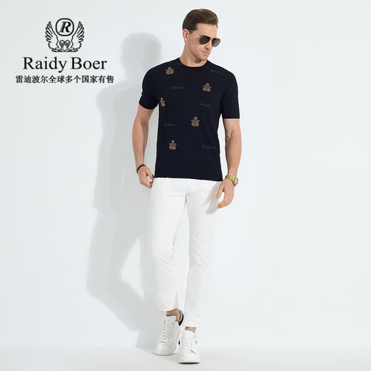 Raidy Boer/Redy Boer [elástico tejido] 2025 Camiseta de manga corta de cuello redondo de diamantes de primavera 7022 Flor negra M/170/48