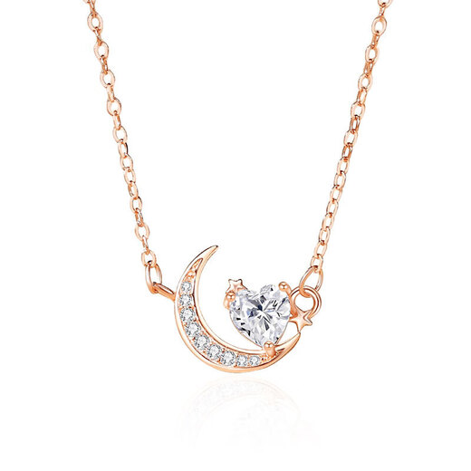Version coréenne Wanlifu de Sterling Silver 925 Star Moon Collier Femme Star Moon Dream Heart Moon Collier Fashion Trend Light Luxury Collarbone Chain Dy841 Platinum (avec chaîne croisée) 925 Silver