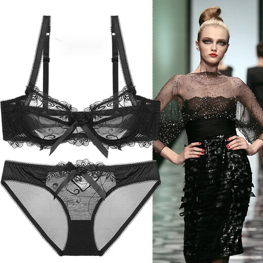 Victoria Palace Large Size Bra Ultra-Thin Transparent Bra Set Breathable Lace Sexy Mesh Large Size Women's Underwear Bra Pink 32/70A