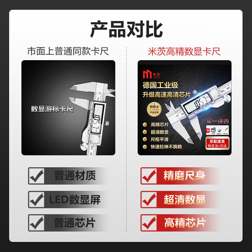 Mitzi digital display caliper full metal stainless steel high-precision high-definition large-screen electronic vernier caliper complies with national standards high-precision chip 0-200/0.01mm