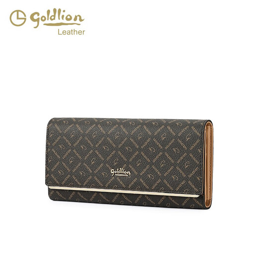 Billetera Goldlion 2025 NUEVA FAMINA RETRO Moda impresa Bolsa de bolsas Long Women's Trendy Clutch Dark Coffee/Accent Color Wear