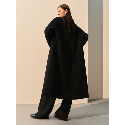 PEACEBIRD Women's Woolen Coat Master Zhen velvet series women's double-sided woolen winter coat fashion black S