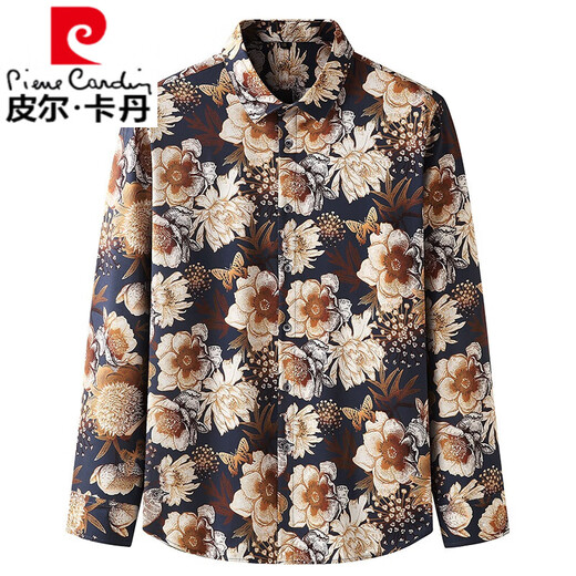 皮尔卡丹（pierre cardin）胖子大码衬衫男长袖花衬衣夏威夷冰丝感免烫坠感加肥加大短袖 黑色 9207 短袖 XL 180/92A 建议155-170斤