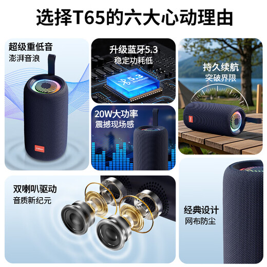 CLAISONT65 Wireless Bluetooth Speaker Sound of Berlin Outdoor Portable Subwoofer Desktop Speaker Camping Speaker Square Dance High-Quality Gift Small Speaker Midnight Blue