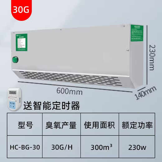 Ingenuity Huachuang wall-mounted ozone generator garbage room deodorization air purification food factory workshop ozone sterilization and disinfection machine HC-BG-30 applicable area 90-300m - timer