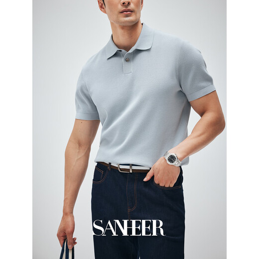 SANHEER【意式绅士】120S长绒棉透气挑孔工艺 夏季翻领短袖T恤衫 DAT983 豆沙绿 3XL /56