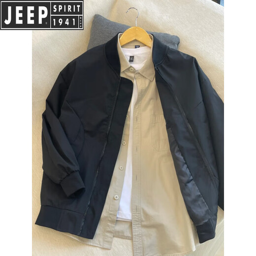 JEEP SPIRIT2025 new baseball uniform jacket men's spring and autumn bomber jacket men's American fashion brand handsome casual jacket zipper black L recommended 140Jin Jin equals 0.5 kg within