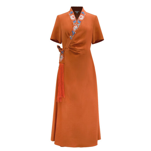 Hucheng Gu Niang Sommer High-End Light Luxury Chinesischer Stil Damen Essigsäure Taille-Hub-Langrock Futai Kleid BMT11303 Orange S