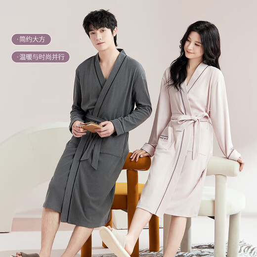 Urban beauty couple nightgown for men and women plus velvet German velvet winter soft and warm bathrobe home loose casual home wear long bathrobe dark gray men's 3XL