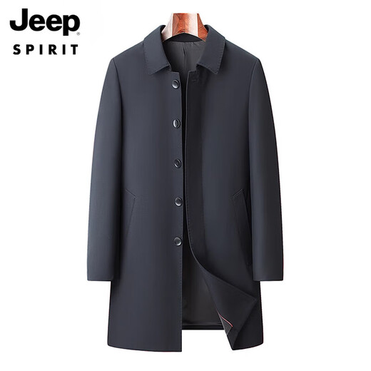 Jeep Spirit Neuer Stil mittleren Alters mittleren Alters und älterer Windbreaker Herren Spring und Herbst Daddy Mid-Länge Jacke Casual Plus Size Herren Großvater Mantel Marine Blue (1936* Kragen) M 170
