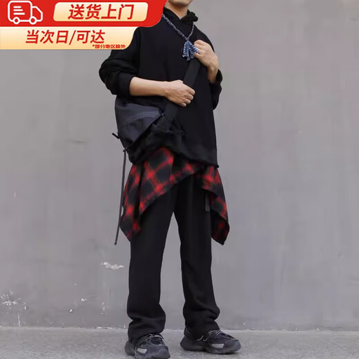 JIOESC plaid skirt butt curtain for women one piece small butt curtain autumn and winter wear artifact layered with pants high street hip-hop male red and black small grid regular one size fits all (80-180Jin Jin is equal to 0.5 kg)