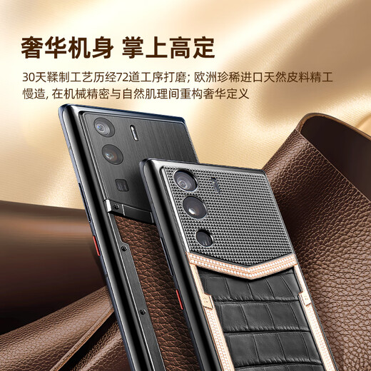 VERTU [Historical Base Price Save 9,000 Yuan] Vitu Weight Luxury Mobile Phone METAVERTU Hyperbolic Screen AI Smart Phone Large Model 5G Business Gift Subsidy Pura Black Paris Nail Style - Black Ceramic Himalayan Crocodile Leather Gold Diamond Inlay 18GB+1TB