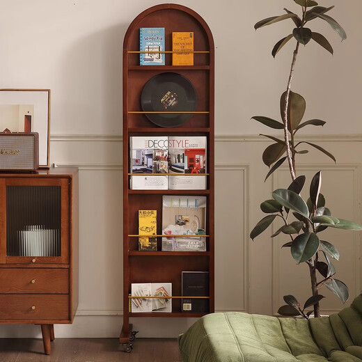 Mittel alter massives Holz Ganzkörperspiegel beweglicher bodenstehender französischer Retro Storage Magazine Bücherregal integrierter rotierender Dressing Spiegel mittelalterlicher Farbe [importiertes Festholz]