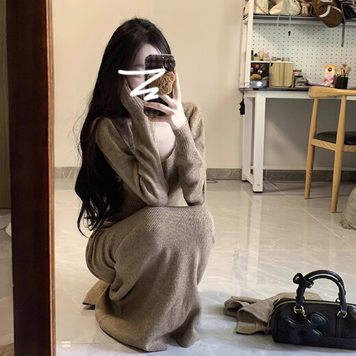 St. Paul's small fragrant style knitted sweater dress for women spring and autumn 2025 new style high-end long skirt suit slimming suit top + skirt M size