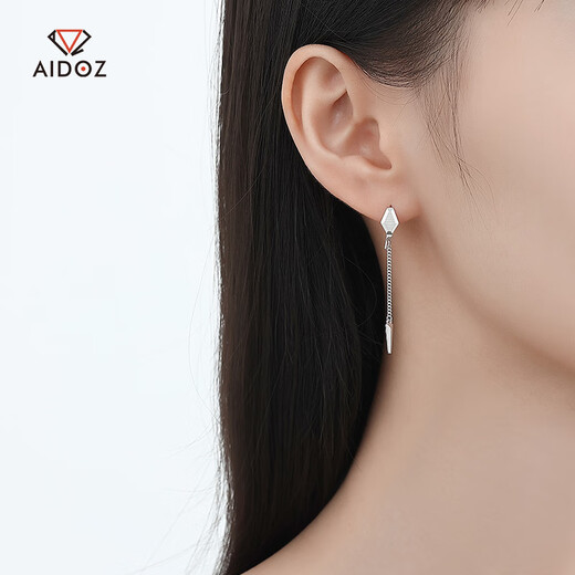 Aido diamond Pt950 platinum earrings for women, fashionable platinum snake pattern ear hooks, geometric earrings, rhombus tassel earrings, snake pattern, one pair, weighing 2.0-2.2 grams