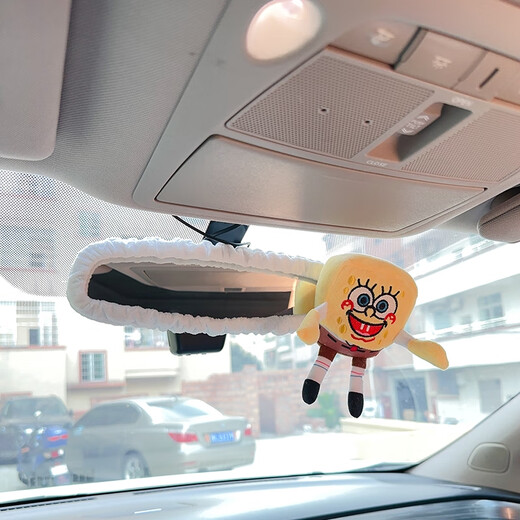 Zhanjiao car interior rearview mirror decorative cover female creative internet celebrity cartoon cute universal car reversing mirror white rearview mirror cover SpongeBob SquarePants