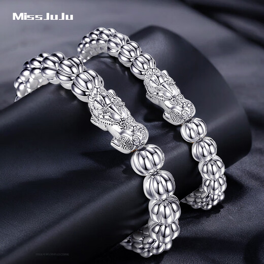 Miss JuJu pt950 platinum bracelet for men, high-quality platinum, domineering and lucky, brave round bead bracelets are thick, in stock, net weight 47.56g, about 10mm thick