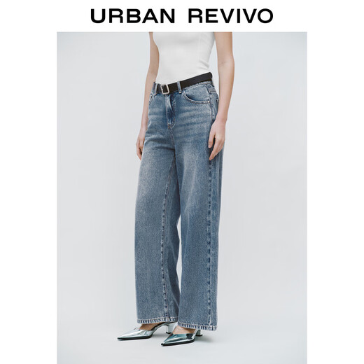 Ur chinois Spring's printemps 2025 Nouveau pantalon de la ceinture lavée vintage des jambes lavées en jean UWM850070 bleu 26