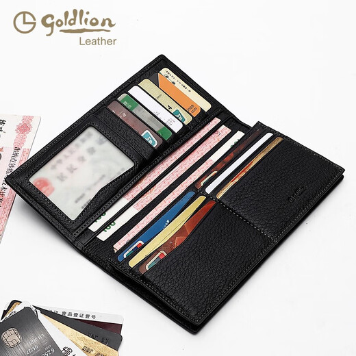 Goldlion's new wallet men's genuine leather men's handbag simple business deer leather wallet multiple card long wallet Chinese New Year Chinese New Year Black