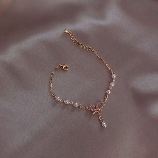 
Girls Heart Bow Bracelet Korean sweet, simple, versatile niche design hand decoration student gift for girlfriend M1476 [1 set of bow bracelet]