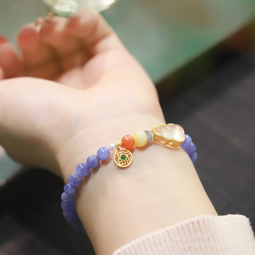 Shiyi Natural Single Circle Bracelet Ocean Heart Crystal Bracelet Tanzanite Handmade DIY Bracelet 5.5mm Jewelry Gift 14cm