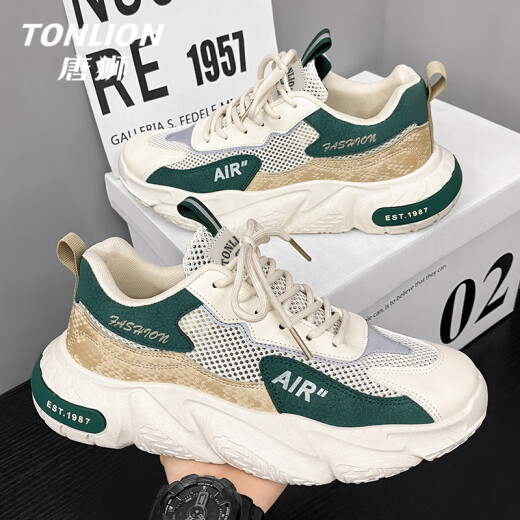 Tang Lion (Tonlion) Herrenschuhe Sommer Mesh Schuhe Herren Trendy Casual Sports Schuhe Herrendicke Vaters Schuhe Trendy Schuhe Reisgrün Größe 42