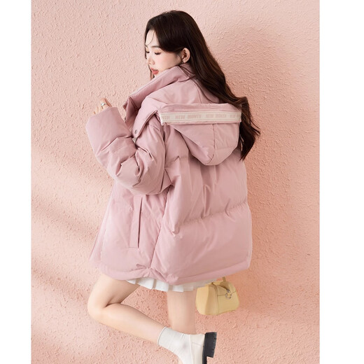 TonLion 2025 Down Jacket Women's 90 Fleece Hooded Warm Jacket Loose Peach Pink M