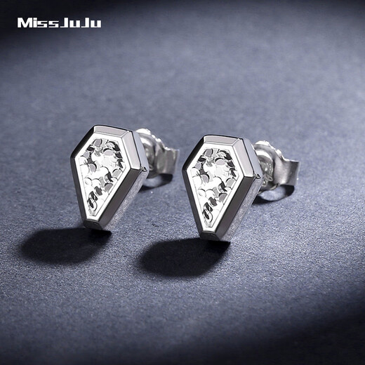 Miss JuJu pt950 platinum earrings for men platinum natal year snake year zodiac men's trendy fashion geometric snake earrings single 1.5-1.7g - no certificate
