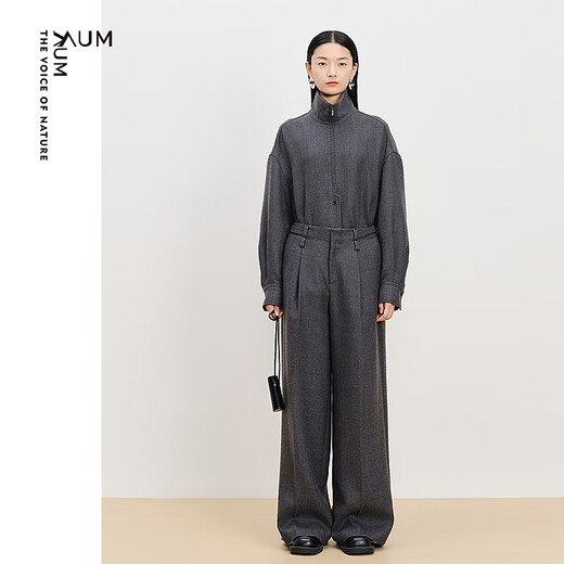 AUM (AUM) celebrity style AUM new winter double-layer tweed shirt pants half twilight gray shirt S