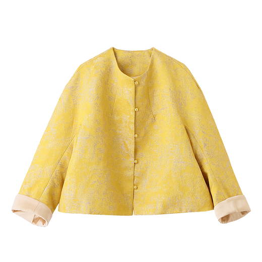 Pier cardinal jaune nouveau jacquard chinois veste courte pour les femmes 2025 printemps et automne new âge réduisant le cou rond polyvalent tang costume top top jaune régulier m (110-120jin [Jin est égal à 0,5 kg]))