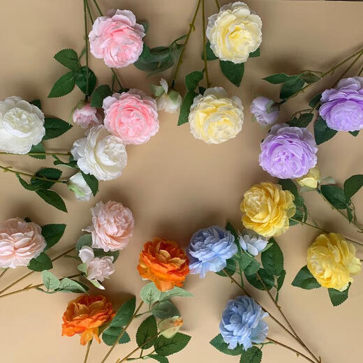 Simulated 3-head foreign peonies wedding flower arrangement rose sea wedding arrangement fake flowers Brazilian roses arranged on the ground silk flowers white