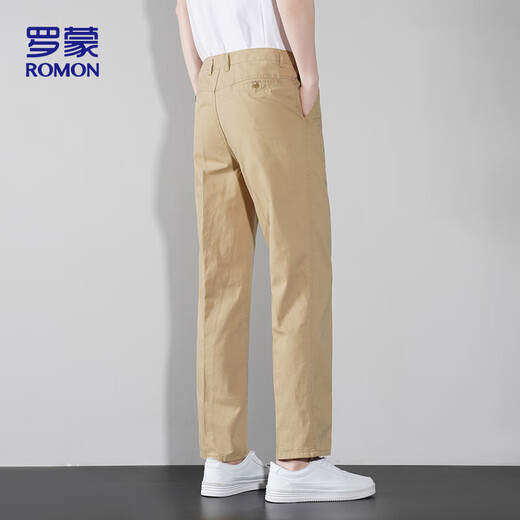 罗蒙（ROMON）休闲裤男纯棉夏季裤子男士休闲直筒男裤商务男装ZH302卡其色32