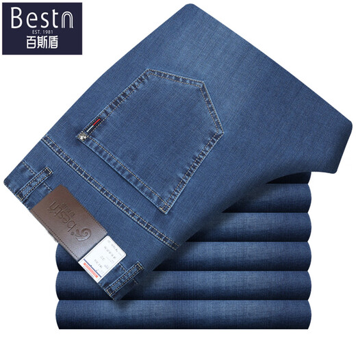 Baisi Shield Jeans Jeans's Men's 2025 весна и лето Новая свободная высокая талия с прямой эластичной эластичной высококачественной брючной брюки BSD-11105 светло-голубые 32 2 фута 5 по талии кружок