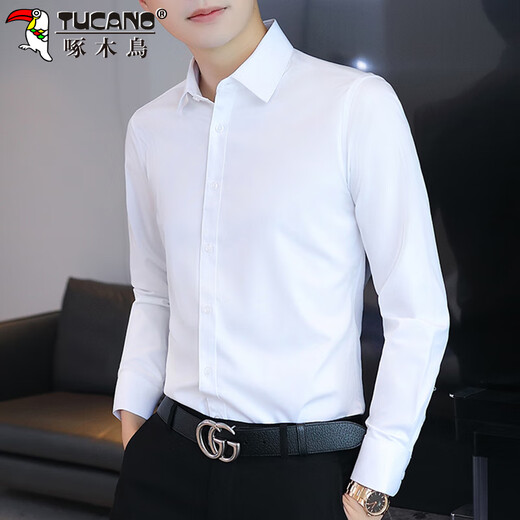 啄木鸟（TUCANO）衬衫男长袖商务休闲春季衬衣男士正装职业衣服男装外套 白色 XL 