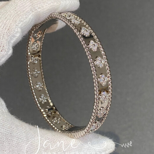 Guanpu Pavilion Fat Donglai's same style pt950 platinum bracelet kaleidoscope gold-plated gold narrow version women's wide version four-leaf clover flower ring narrow version - rose gold