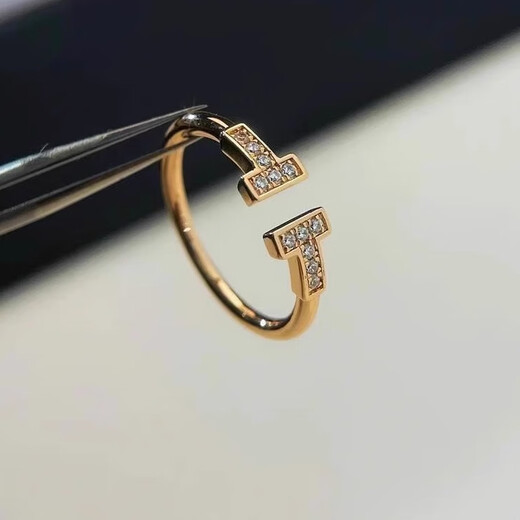 DYN French design luxury 18K rose gold closed round ring light luxury women's ring classic double T ring T series T series gold without diamonds US size 5 (national code 10-11)