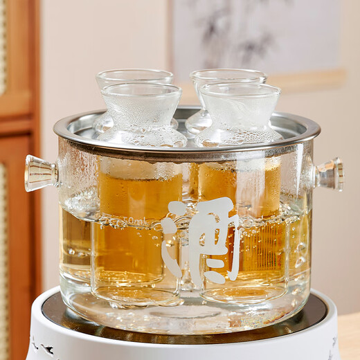 Huangsi wine warmer Chinese style heat-resistant glass yellow rice wine and white wine wine dispenser scalding wine pot and wine boiler can heat the wine warmer wine warmer one cylinder four pots