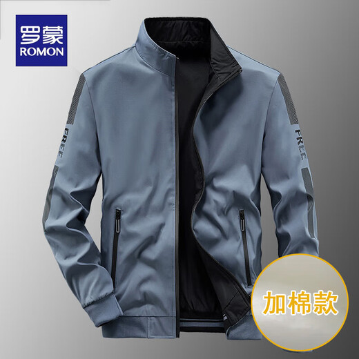 罗蒙新款男士外套春秋冬季衣服潮流双面穿棉服休闲棒球服时尚保暖夹克 9866雾蓝【常规款】 2XL 【推荐145-160斤】