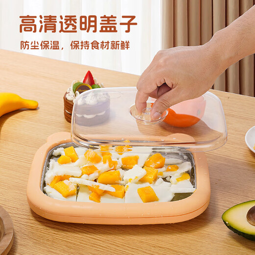 食品级炒冰机304不锈钢家用自制炒酸奶冰淇淋机小型儿童diy迷你免插电网红酸奶机炒酸奶机碎冰机 大号 小熊款橙色【送铲子】+透明盖