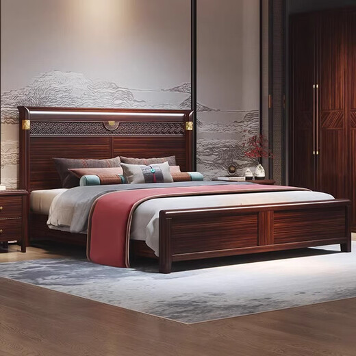 Nanzhuwujinmu modernes chinesisches Festholzbett 1,8 Meter modernes einfaches Hochzeitsbett Hauptschlafzimmer Queen -Bett WJ866#