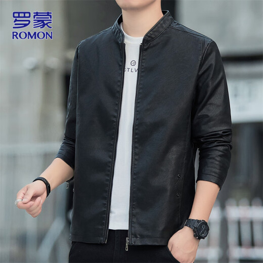 罗蒙（ROMON）夹克皮衣男士春季外套男休闲百搭机车男装上衣 黑色 XL 